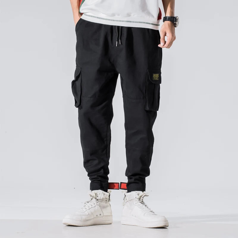 MISNIKICN Cotton Men Multi Pocket Elastic Waist Harem Pants - Street Punk Hip Hop Casual Cargo Joggers