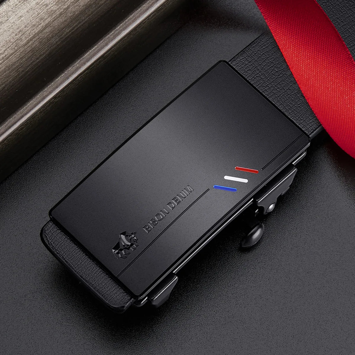 BISON DENIM Men's Genuine Leather Belt with Automatic Buckle