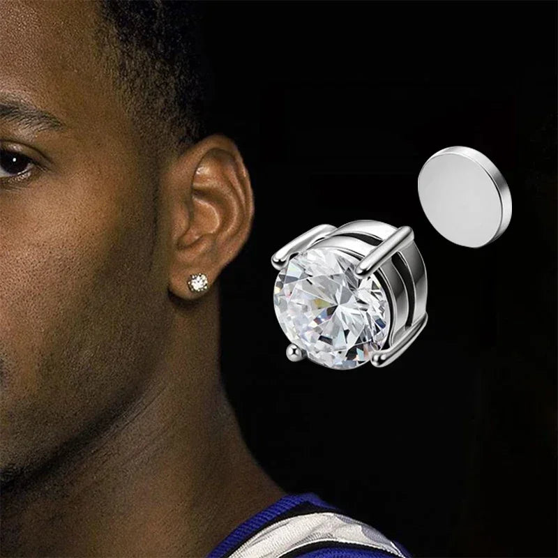 NONECN Crystal Strong Magnetic Ear Stud Clip Earrings - Non Piercing Zircon Punk Round Magnet Jewelry