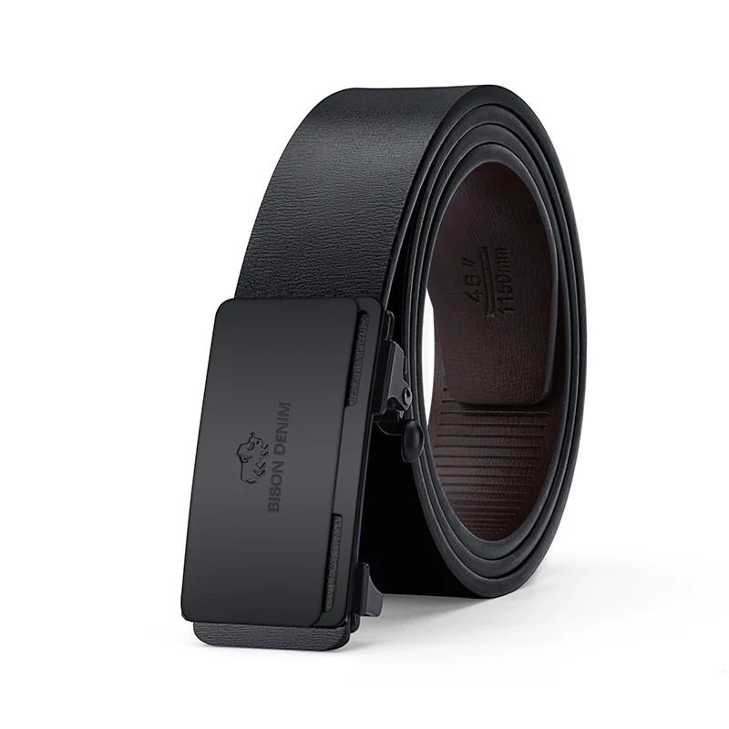 BISON DENIM Men's Genuine Leather Belt with Automatic Buckle