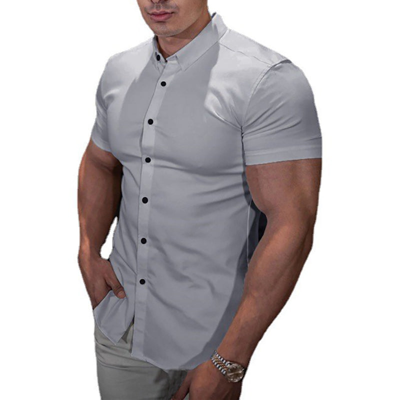 Summer Fashion Super Slim Fit Short Sleeve Shirts Men Classic Casual Dress Shirt Male Hipster Relaxed Luxe Formal Shirt