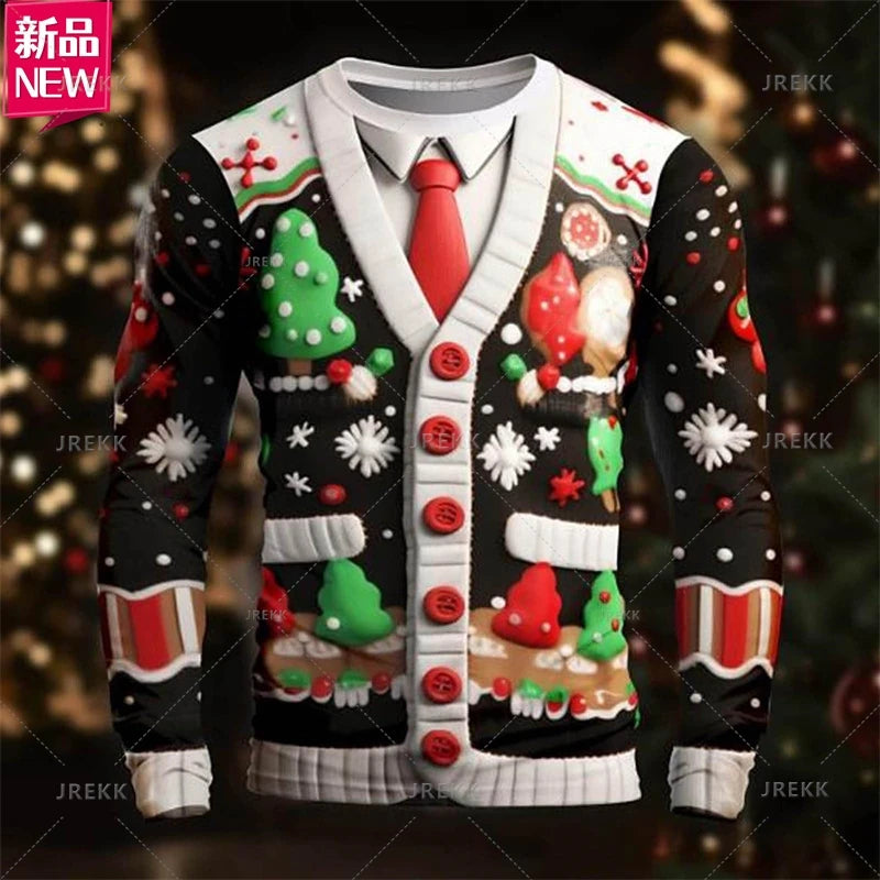 3D Printing Happy Christmas Long Sleeve T Shirt Suit Lapels Christmas Cosplay Graphic  Long Sleeve Crew Neck Shirt Mens Clothing