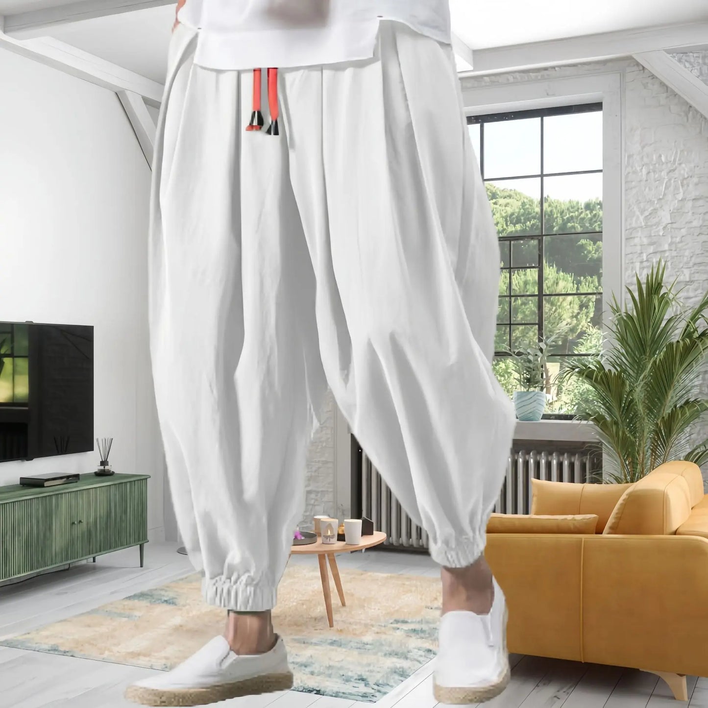 Men's Chinese Style Linen Harem Pants - Oversized Casual Joggers
