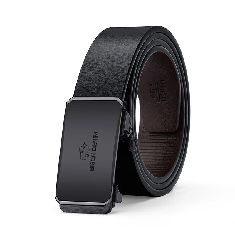 BISON DENIM Men's Genuine Leather Belt with Automatic Buckle
