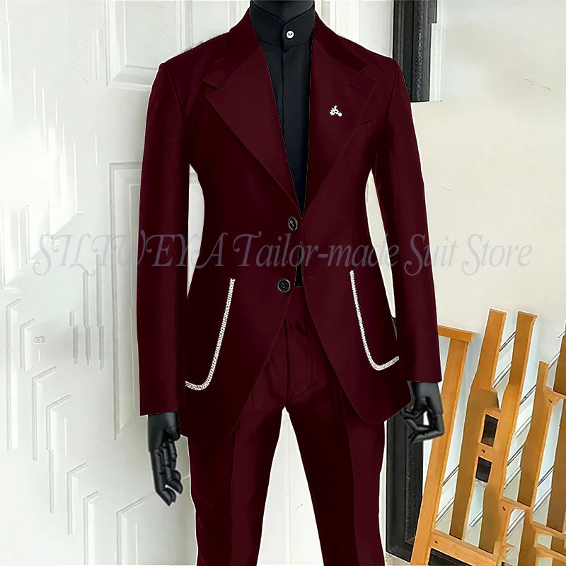Men's 2 Piece Suit Blazer Pants Single Breasted Daily Work Business Casual Party Traje De Hombre Elegante