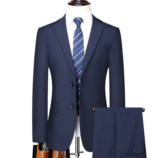 Men's Casual Formal Business Hosting Solid Color Four Seasons Slim Fashion Suit