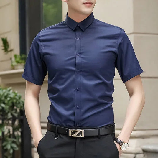 Men's Solid color Business Casual Formal shirt Fashion classic slim solid color long sleeve shirt no ironing social high quality