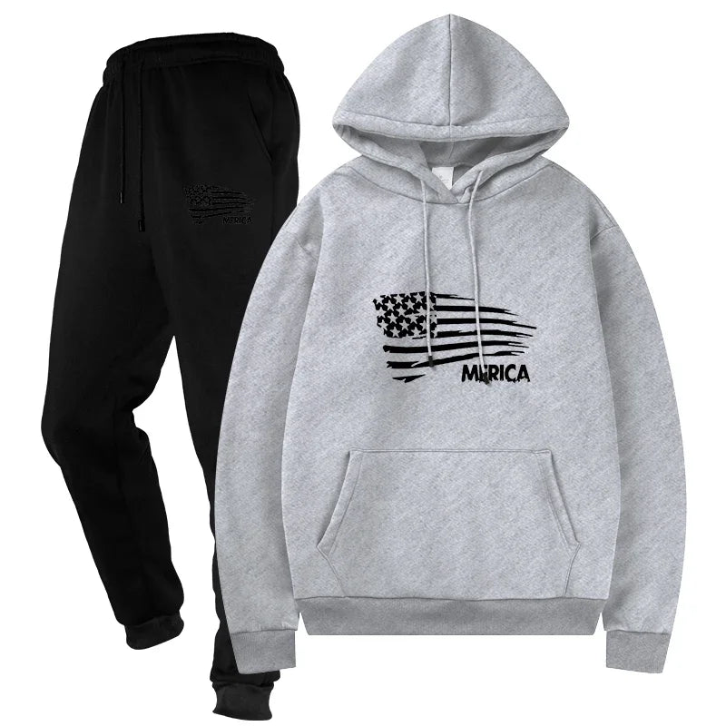 Men's Sweat Suit Sportswear Casual Two - Piece Tracksuit Set Top and Pants Male Streetwear Sporting Suits