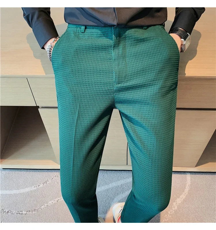 Men's Trendy High-end Feelslimming Plaid Suit Pants Casual Business Straight-leg Pants For Summer Lightweight Breathable