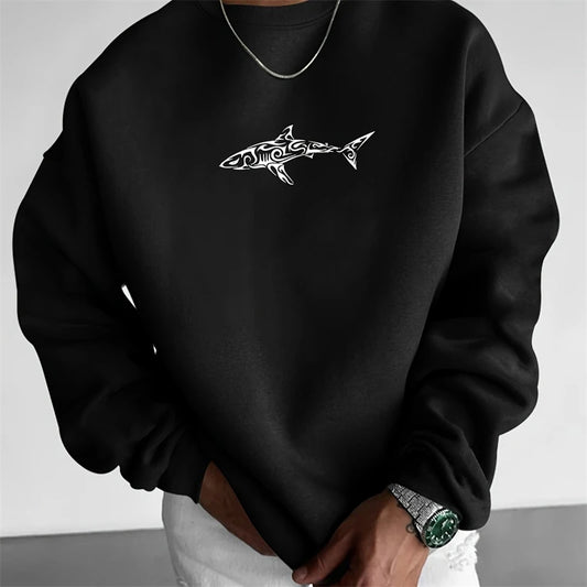Men's 3D Fish Graphic Crew Neck Sweatshirt - Casual Oversized Pullover