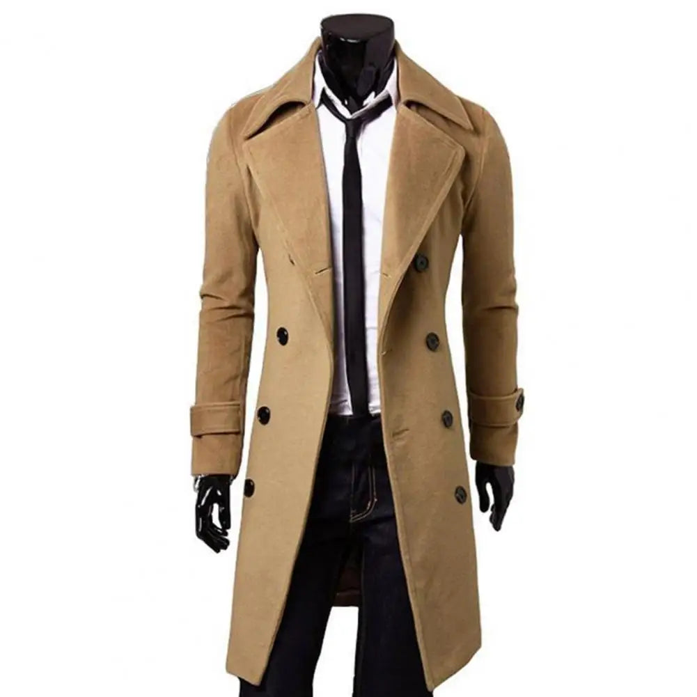 Men's Double-Breasted Trench Coat - Classic Wool-Lined Outerwear