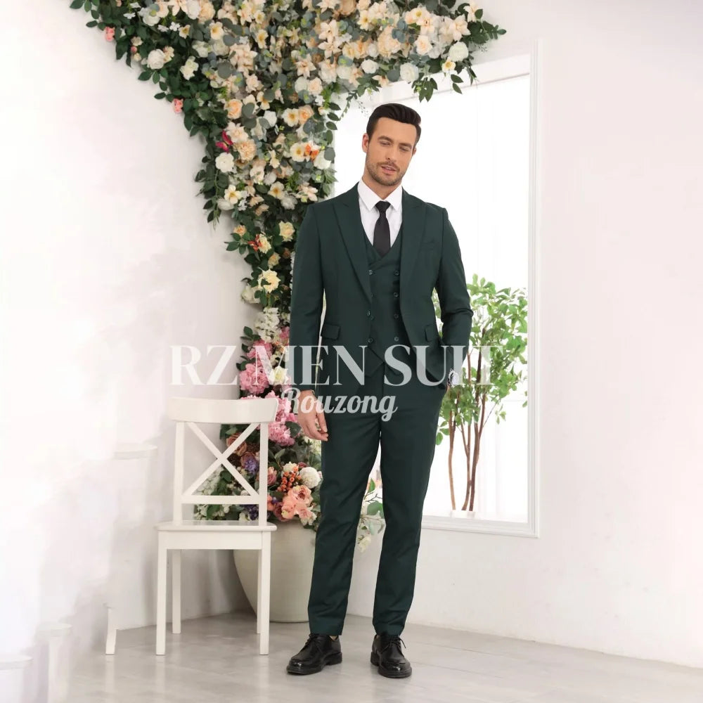 Men's 3 Piece Slim Fit Double Breasted Formal Suit for Wedding Prom Dinner Party
