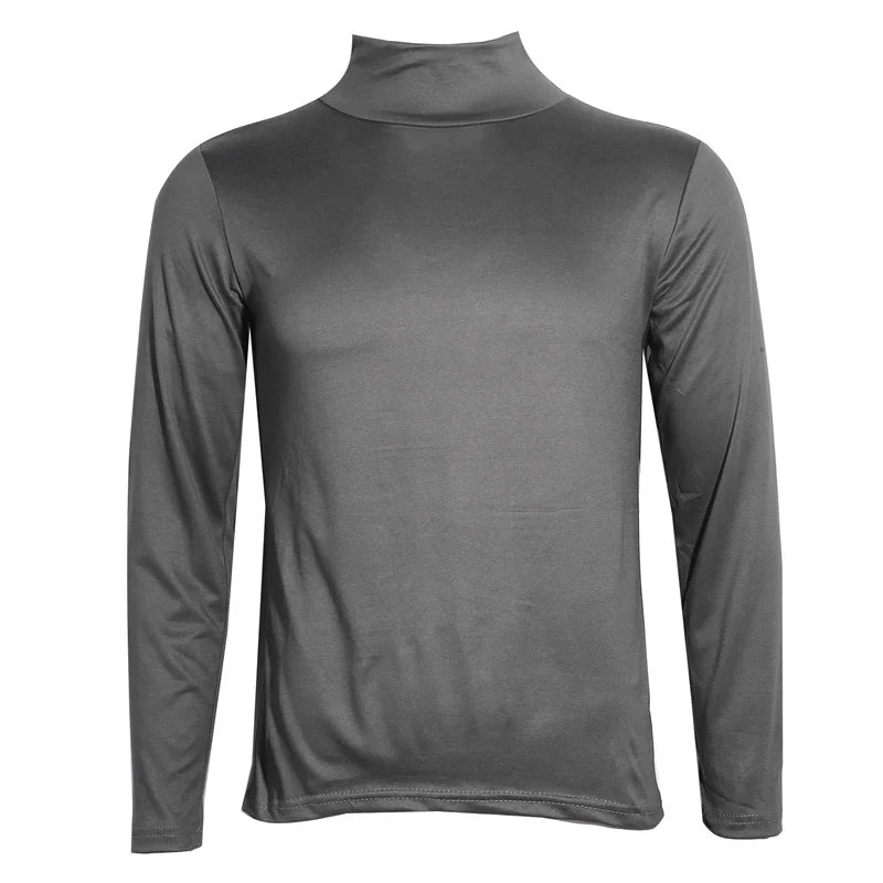 Men's High Neck Long Sleeve Solid Color Fashion T-Shirts Slim-Fit Tops