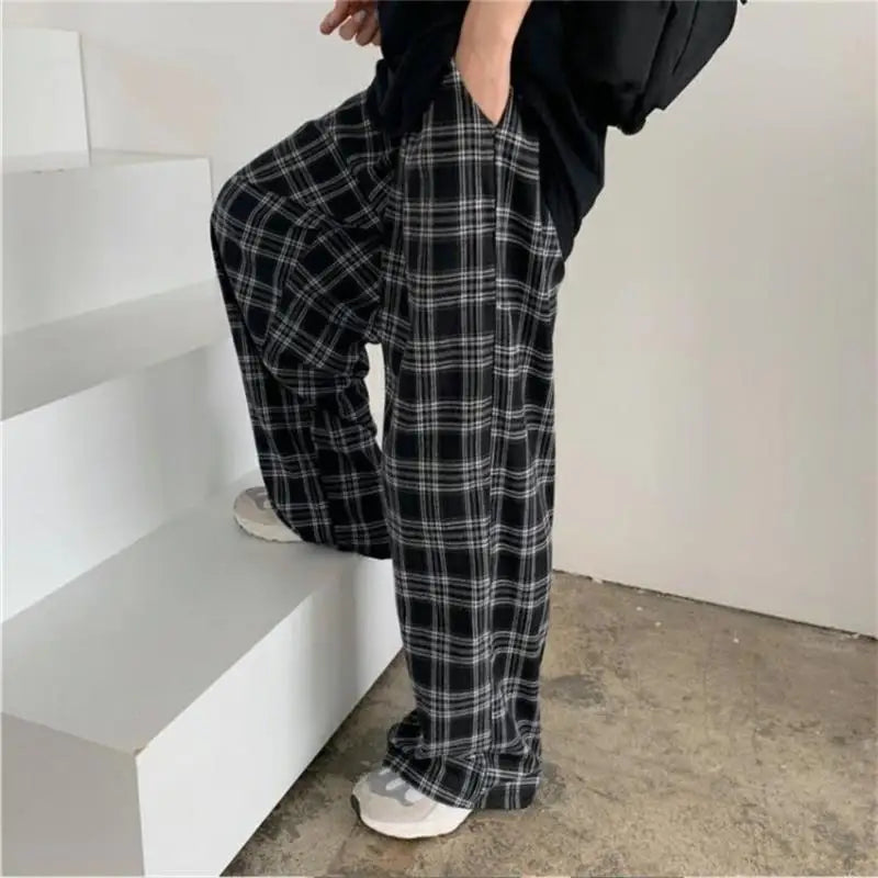 Women's Plaid Wide Leg Sweatpants - High Waist Casual Trousers