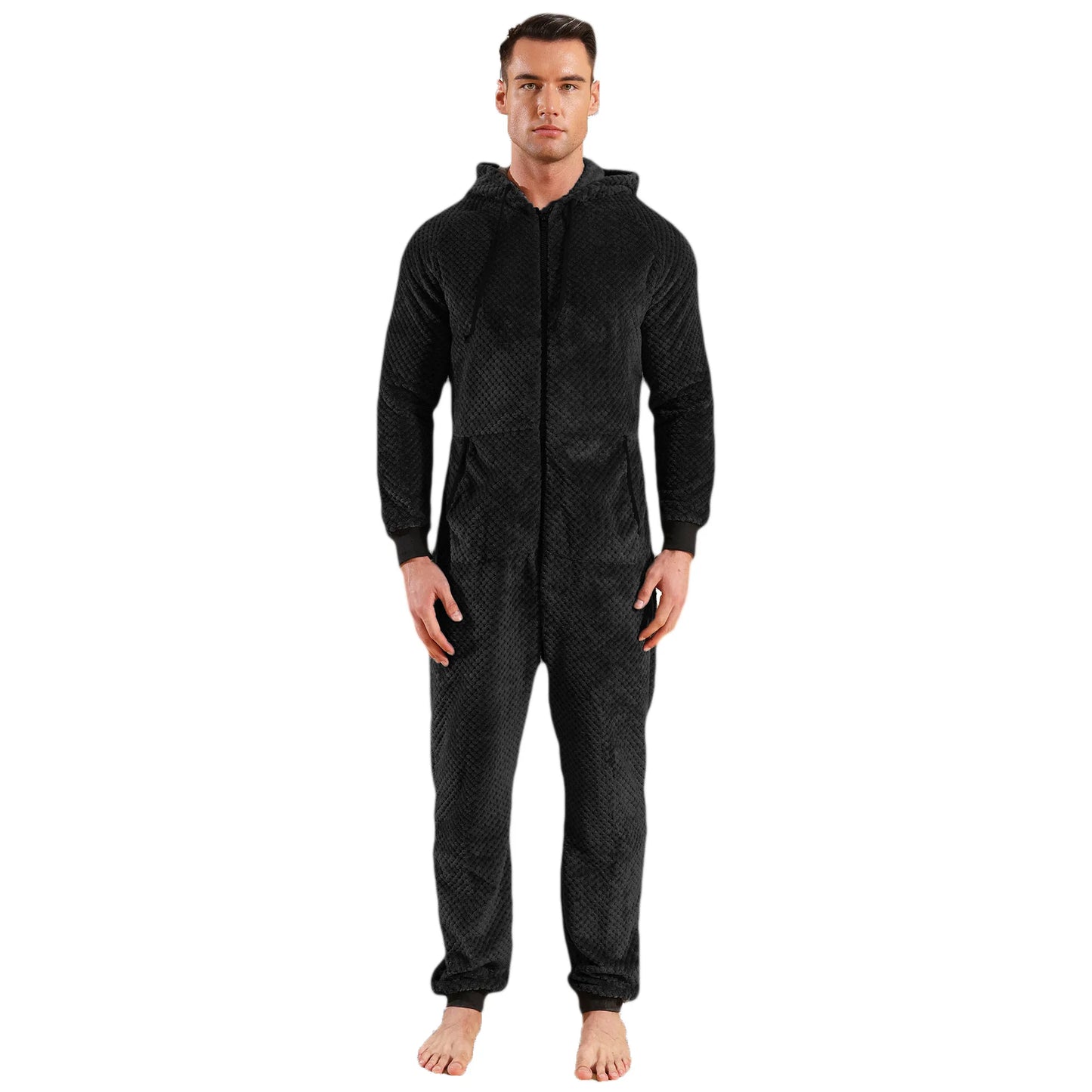 Men's Hooded Fleece Onesie - Camouflage Winter Jumpsuit
