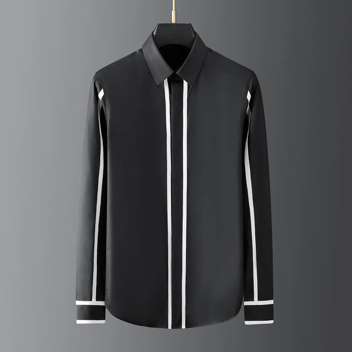2025 Shirts Men Geometric Webbing Stitching Business Casual Shirt Long Sleeve Formal Dress Shirts Social Party Clothing Camisas