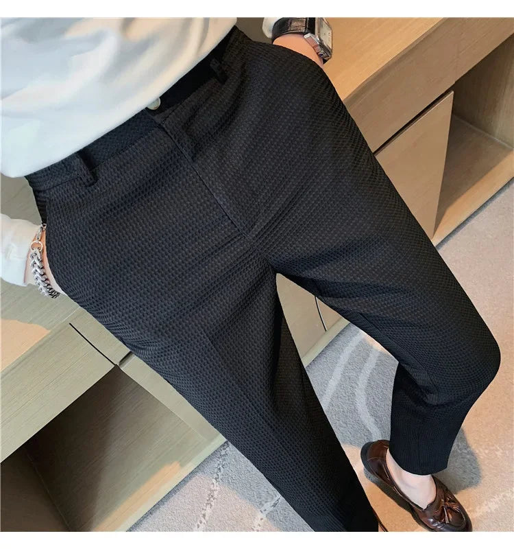 Men's Trendy High-end Feelslimming Plaid Suit Pants Casual Business Straight-leg Pants For Summer Lightweight Breathable