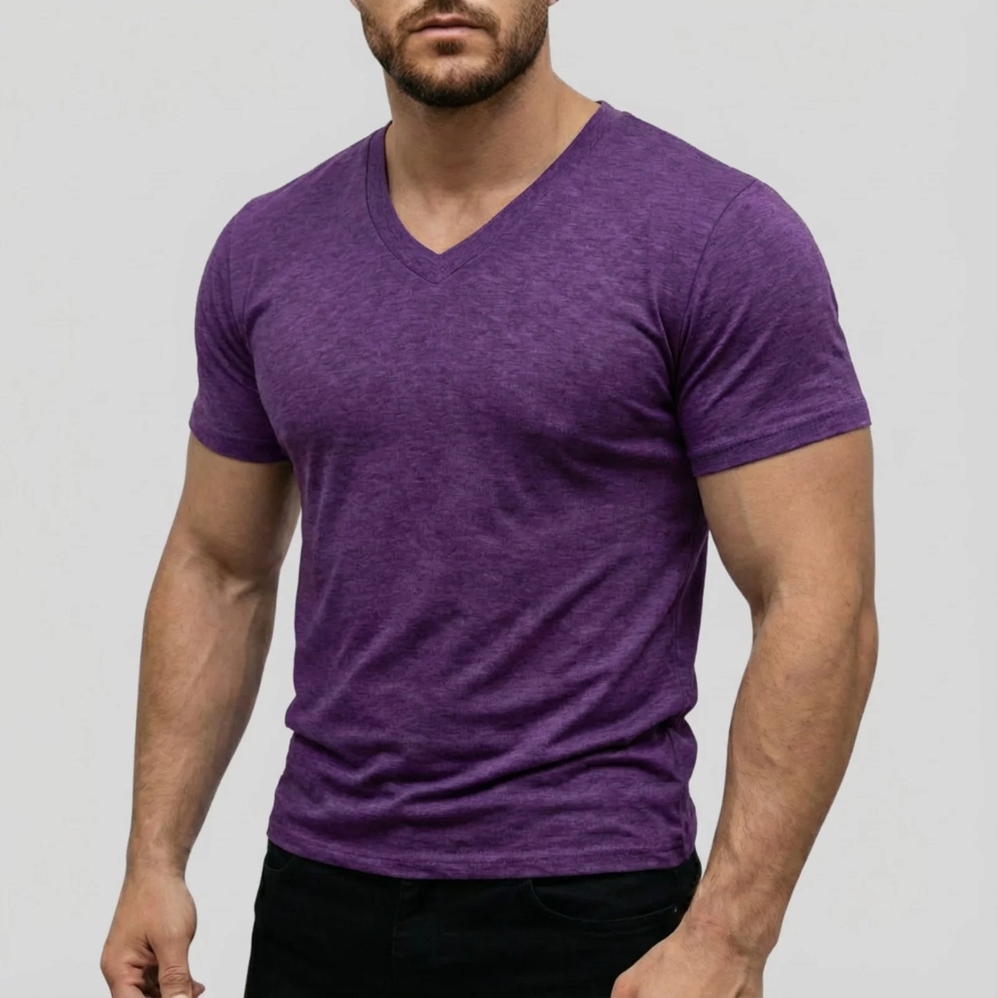 Men's Casual Fashion Simple V-Neck Short Sleeved T-Shirt Summer Comfortable Breathable Versatile Top