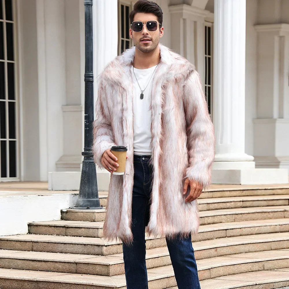 Men's Luxury Faux Fur Winter Coat - Long Sleeve Warm Jacket