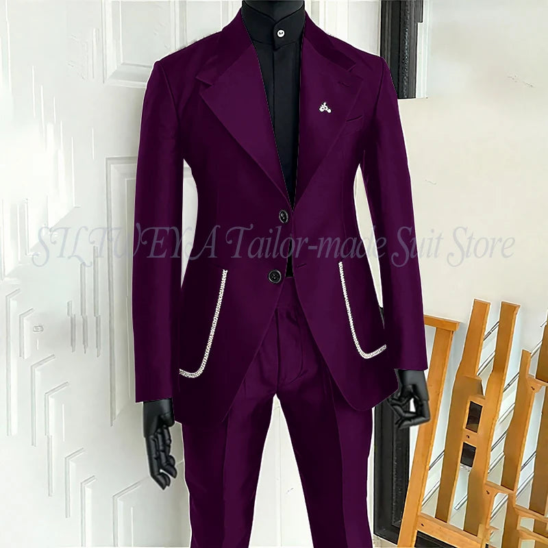 Men's 2 Piece Suit Blazer Pants Single Breasted Daily Work Business Casual Party Traje De Hombre Elegante