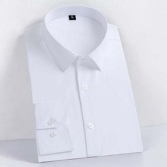Men Formal Shirt Long Sleeve Office Solid Color Anti-Wrinkle Long Sleeve Shirt Men Casual Fashion Business Office White Shirt
