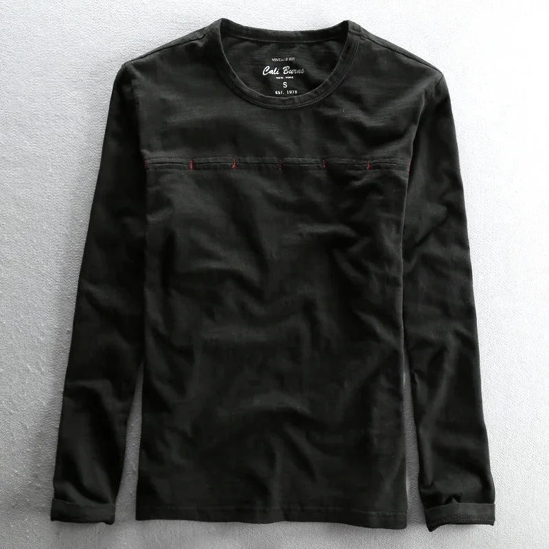 Long Sleeve T-Shirt for Men Casual Basic Cotton Solid Color O-Neck Pullover Tops