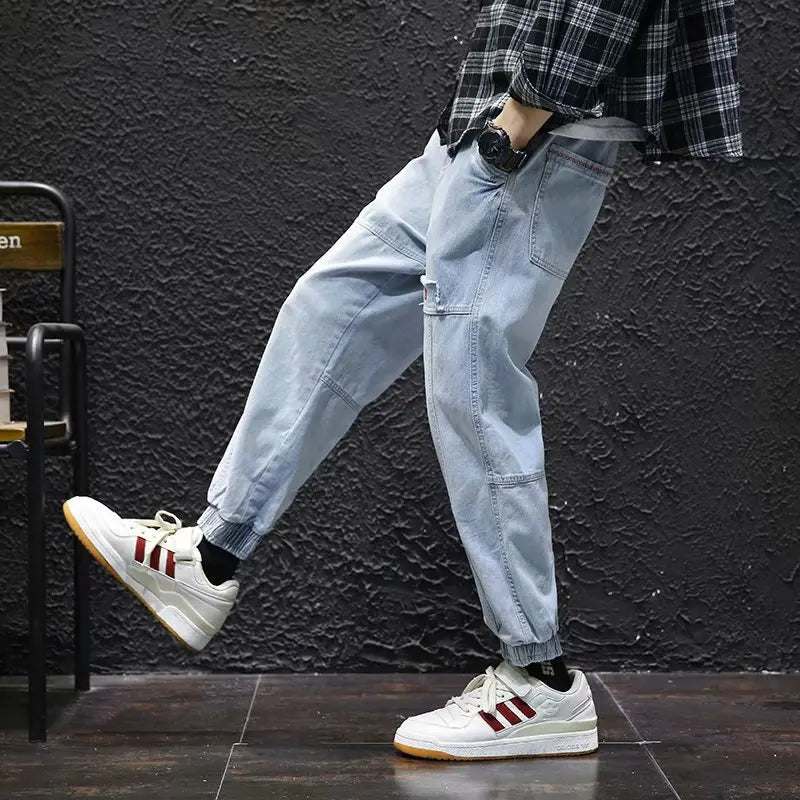 Men's Streetwear Cargo Jogger Jeans - Elastic Waist Harem Pants