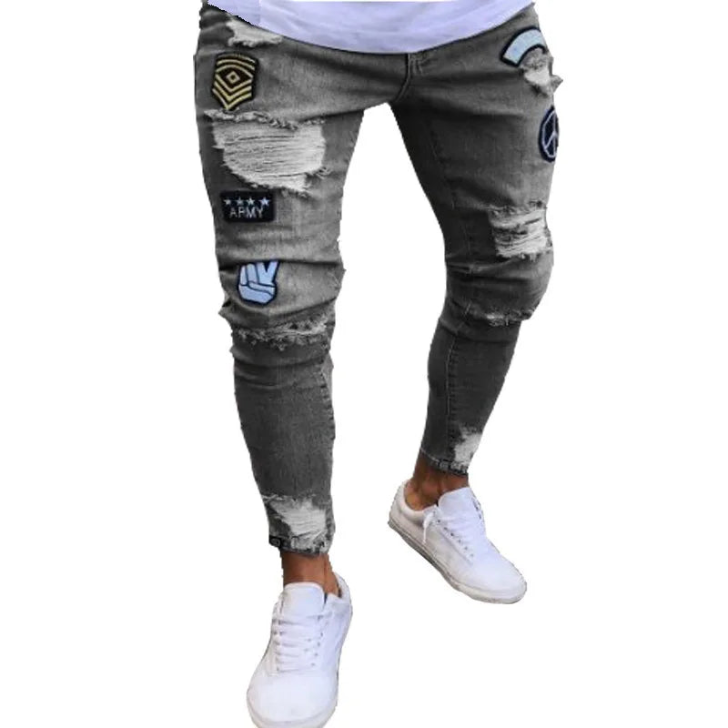 Men's Distressed Stretch Denim Jeans - Slim Fit Casual Pants