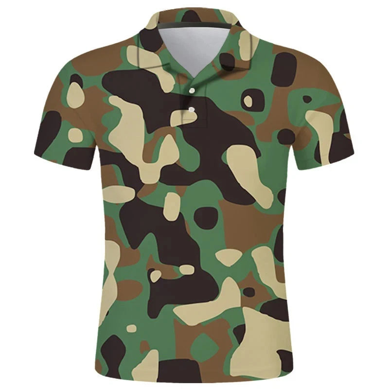 No Brand Casual Camo 3D Printed Polo Shirt For Men - Breathable Polyester Streetwear Polo Top