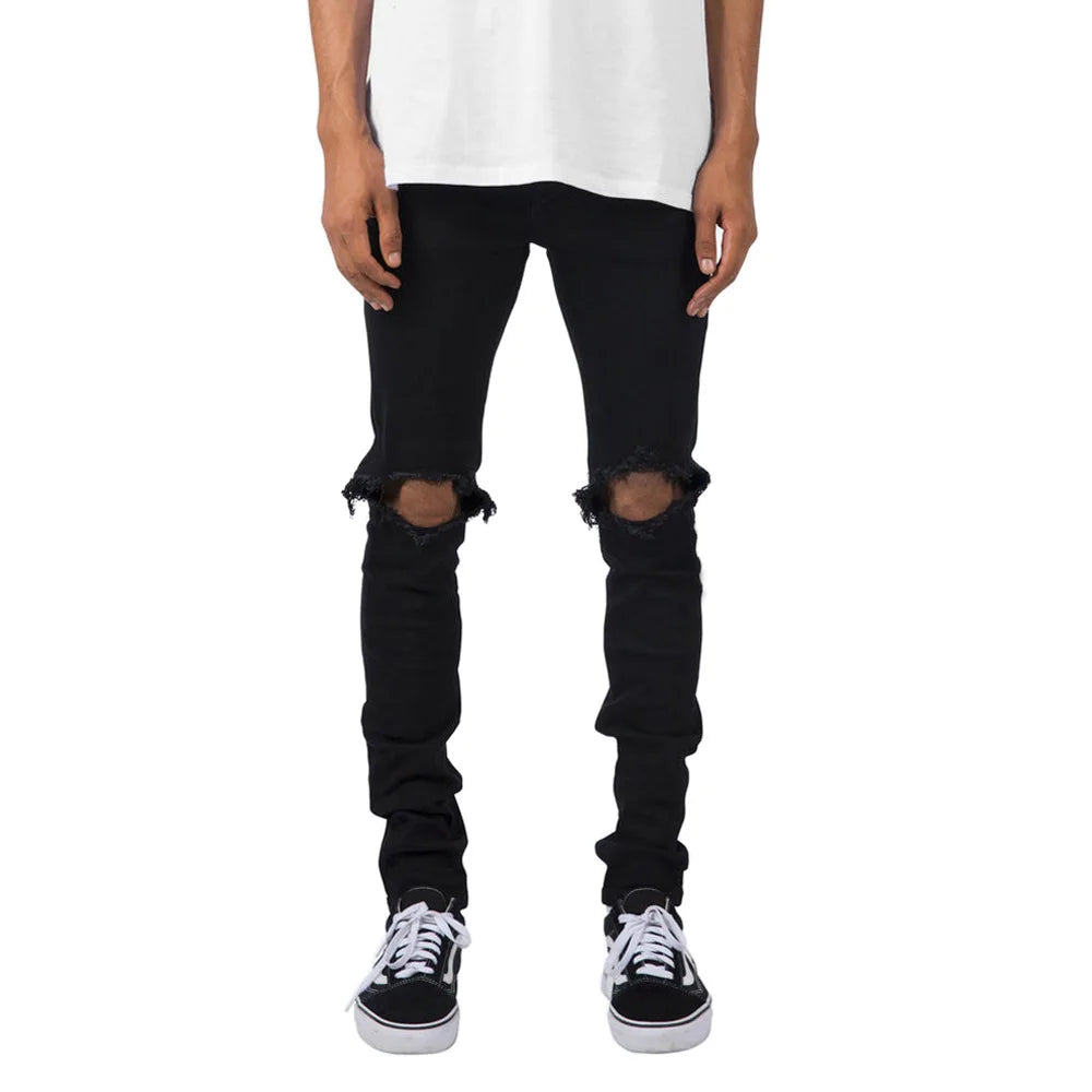 Men's Distressed Skinny Jeans - High Street Fashion Denim