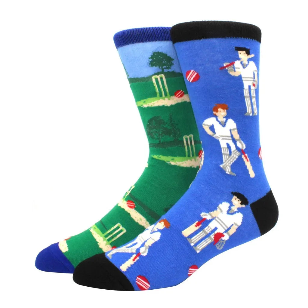 Men's Novelty Cotton Crew Socks - Mismatched Animal & Fruit Design