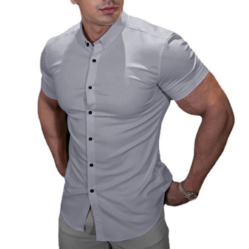 Summer Fashion Super Slim Fit Short Sleeve Shirts Men Classic Casual Dress Shirt Male Hipster Relaxed Luxe Formal Shirt