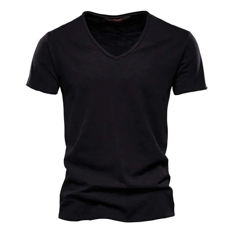 Premium Cotton V-Neck T-Shirt - Slim Fit Short Sleeve