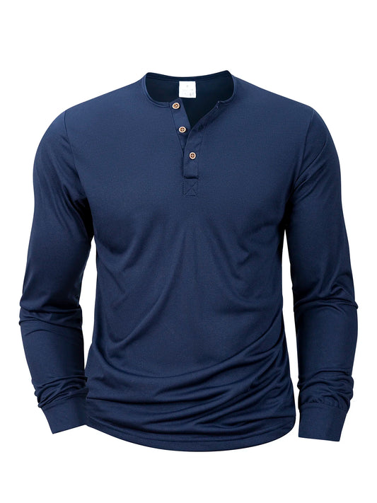 Men's Long Sleeve Henley Neck T-Shirt Slim Fit Cozy Top