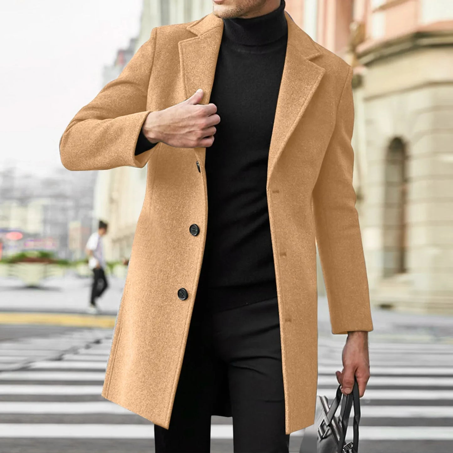 Men's Wool Blend Trench Coat - Casual Business Overcoat