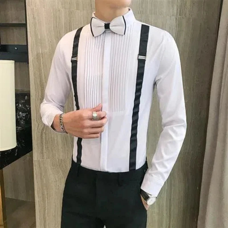 Men's Color Block Shirt - Long Sleeve Turn-Down Collar