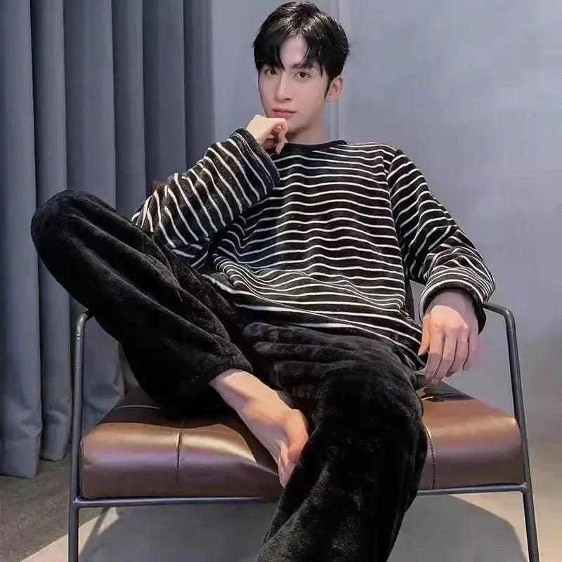 Men's Flannel Pajama Set - Winter Warm Sleepwear