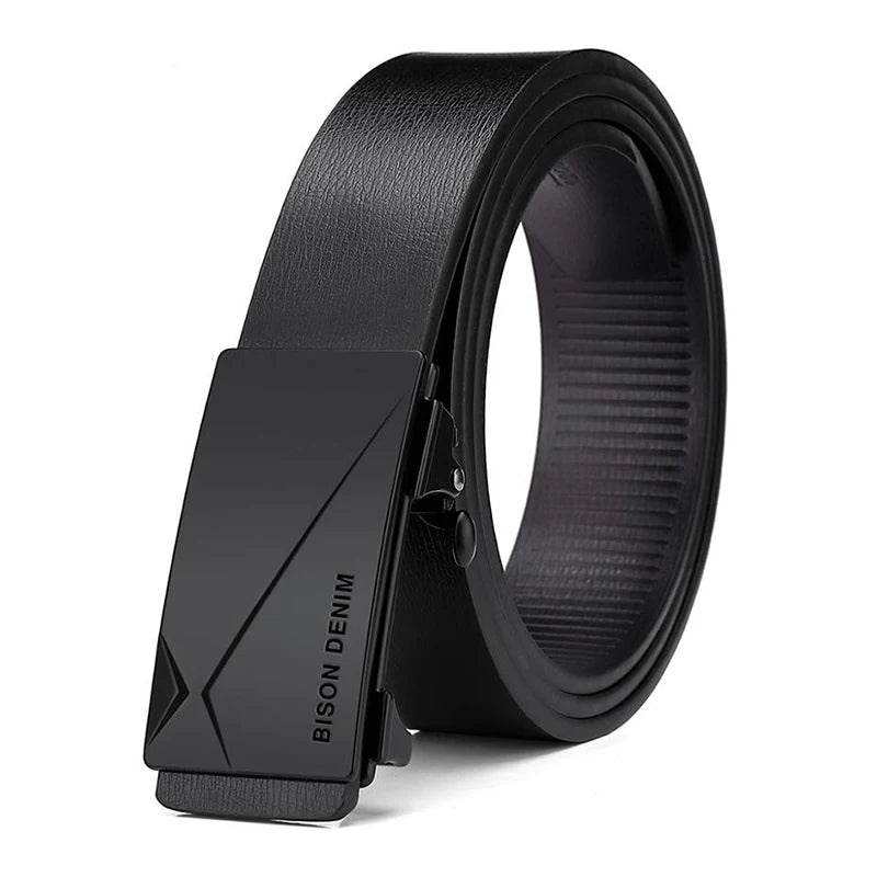 BISON DENIM Men's Genuine Leather Belt with Automatic Buckle