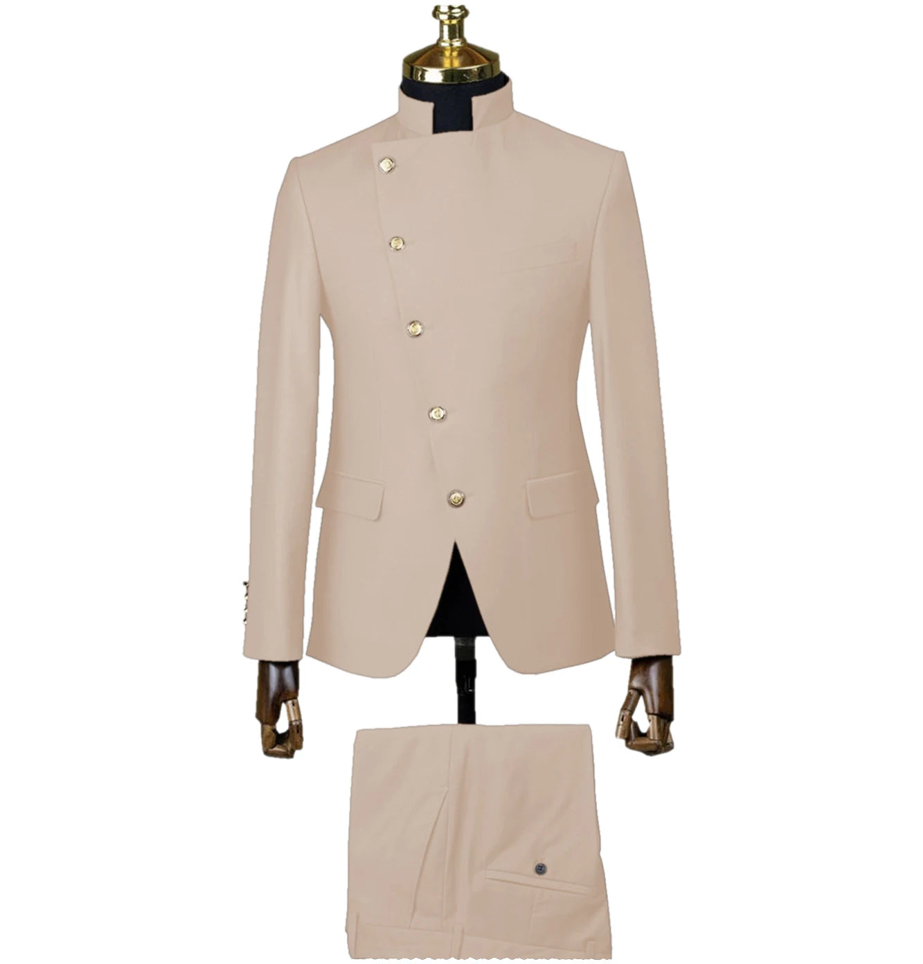 Men's East Style Slant-Breasted Slim Fit Suit Formal Indian Middle Stand-Up Collar