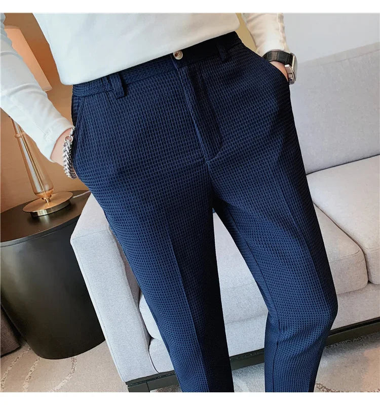 Men's Trendy High-end Feelslimming Plaid Suit Pants Casual Business Straight-leg Pants For Summer Lightweight Breathable