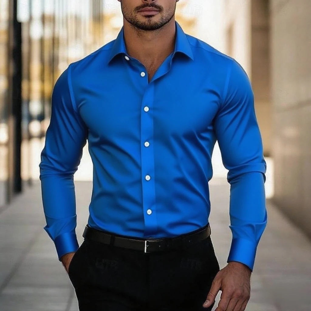 Men's everyday formal casual shirts homecoming standard fit long sleeve shirts lapel summer solid color tops fast shipping