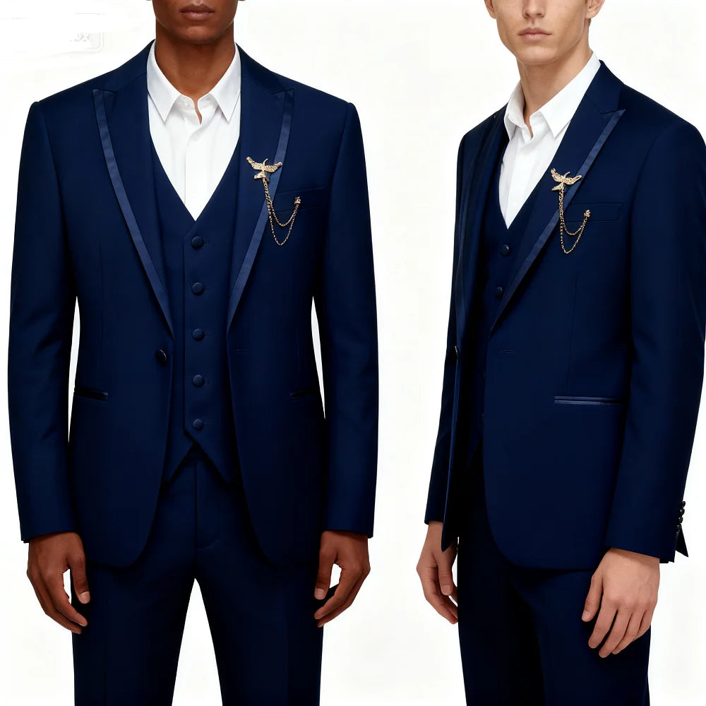 Men's 3-Piece Suit Slim Fit Elegant Formal Casual Ensemble Jacket Vest Pants Business Wedding Dance - Complete Outfit Set