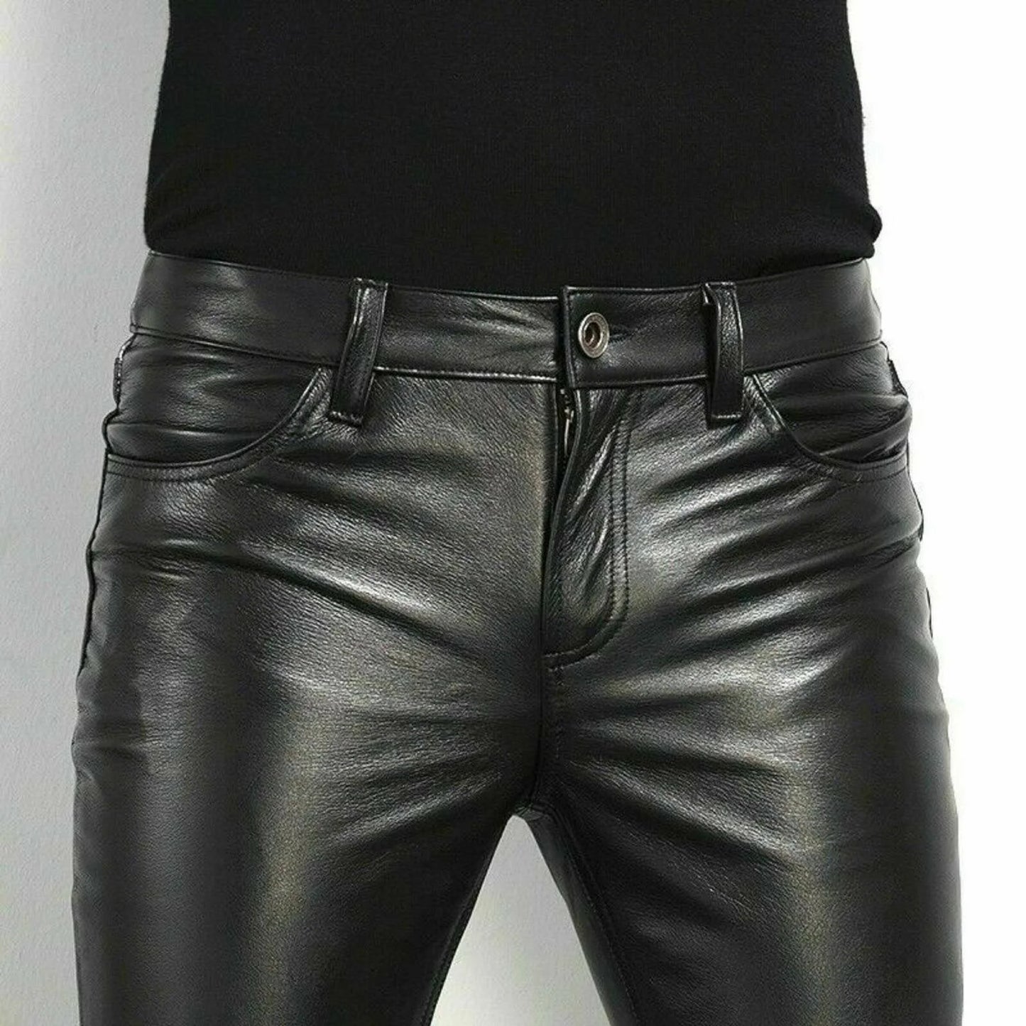 Men's Slim Fit Faux Leather Pants - Motorcycle Style Trousers