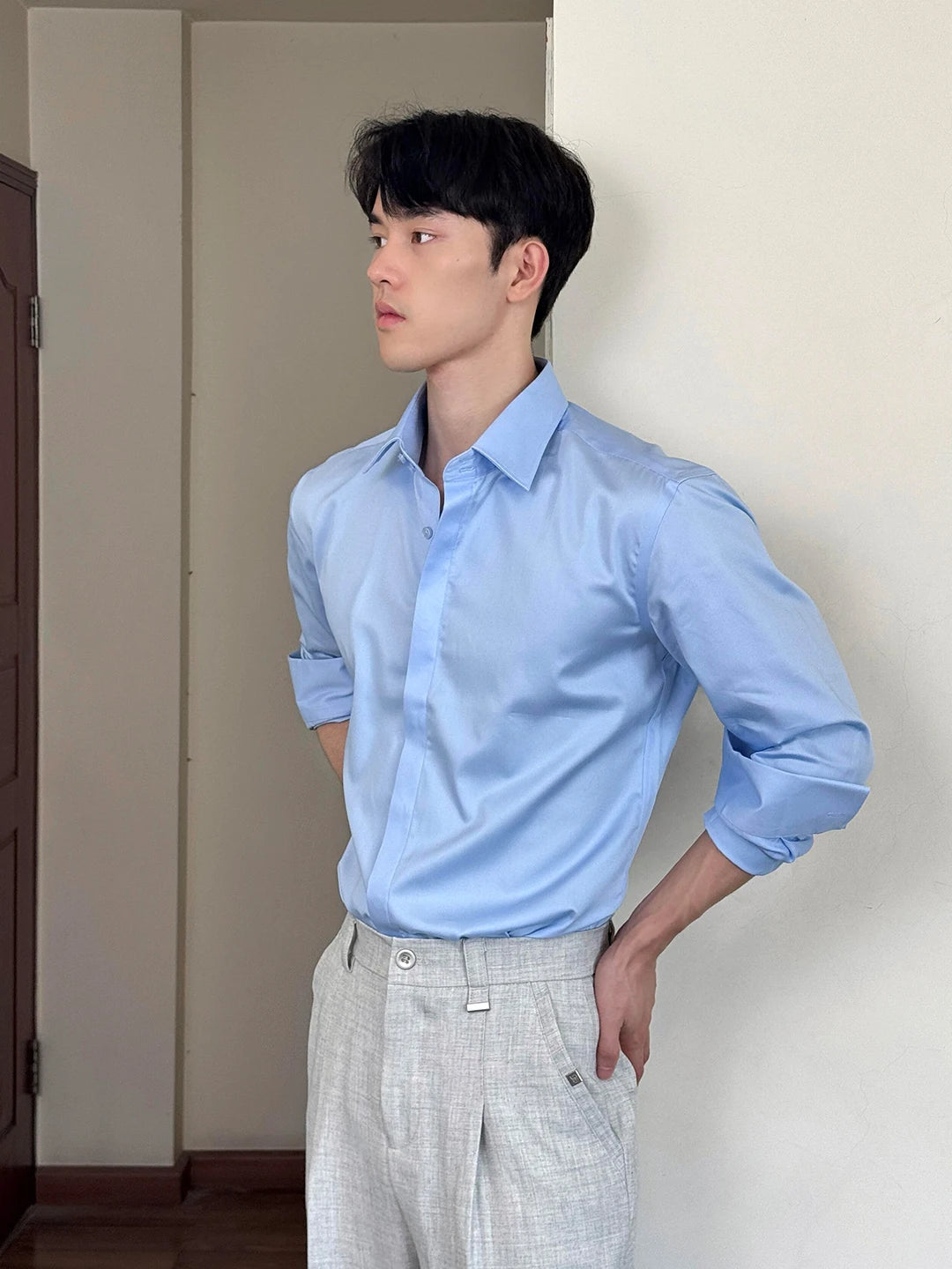 Men's Long Sleeve Shirt Autumn High End Suit Inner Wear Simple Flip Collar