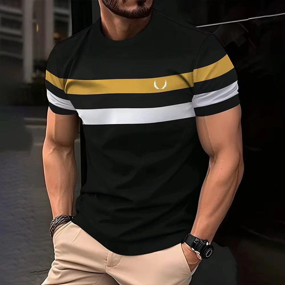 Men's 3D Striped Print T-Shirt - Casual Breathable Streetwear