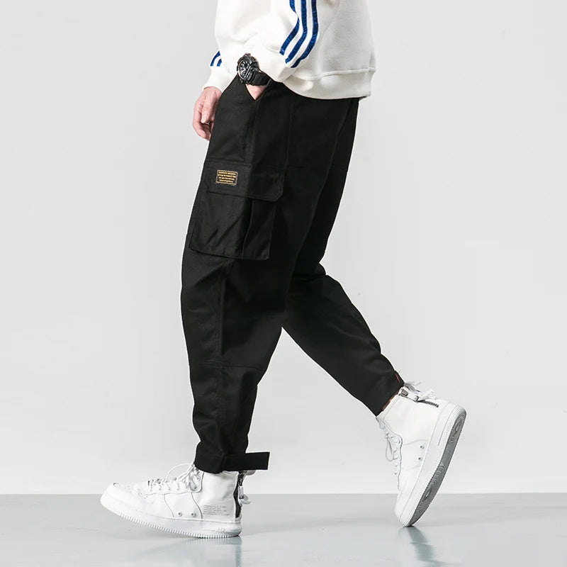 MISNIKICN Cotton Men Multi Pocket Elastic Waist Harem Pants - Street Punk Hip Hop Casual Cargo Joggers