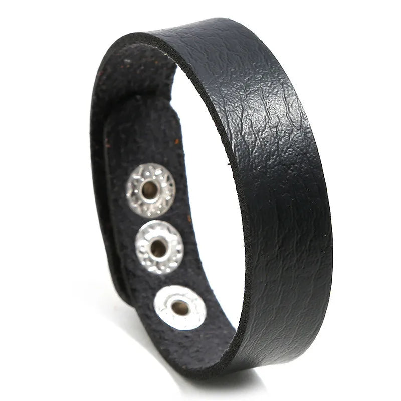 ZORCVENS Vintage Irregular Genuine Leather Bracelet - Unisex Wide Brown Cuff Wrap Punk Wristband