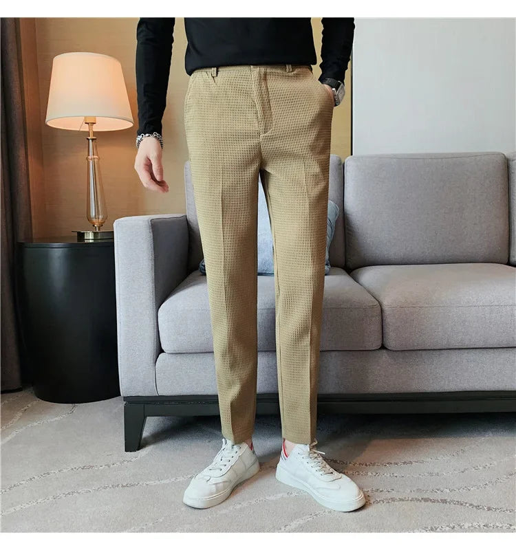 Men's Trendy High-end Feelslimming Plaid Suit Pants Casual Business Straight-leg Pants For Summer Lightweight Breathable