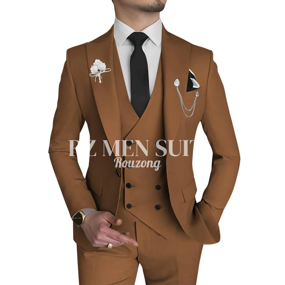 Men's 3 Piece Slim Fit Double Breasted Formal Suit for Wedding Prom Dinner Party
