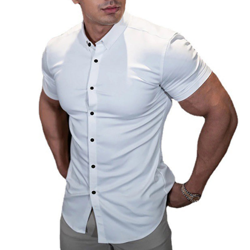 Summer Fashion Super Slim Fit Short Sleeve Shirts Men Classic Casual Dress Shirt Male Hipster Relaxed Luxe Formal Shirt